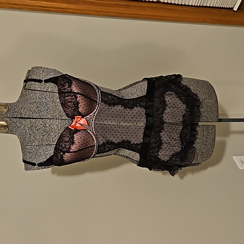 Victoria's Secret sexy little things Polka Dot Mesh Lace apron 36D